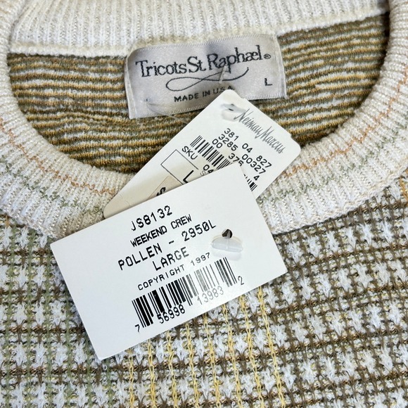 Tricots St Raphael Sweater Plaid Waffle Knit Crewneck Men's‎ Large Vtg NWT Linen - Picture 2 of 6